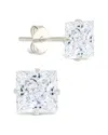 Sterling Forever Silver Cz Princess Cut Prong Set Stud Earrings In Metallic