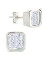 Sterling Forever Silver Cz Cushion Cut Bezel Set Stud Earrings In Metallic