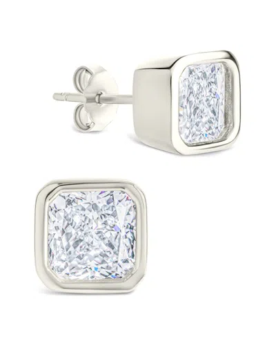 STERLING FOREVER STERLING FOREVER SILVER CZ RADIANT CUT BEZEL SET STUD EARRINGS
