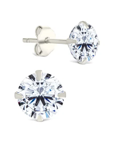 Sterling Forever Silver Cz Round Cut Prong Set Stud Earrings