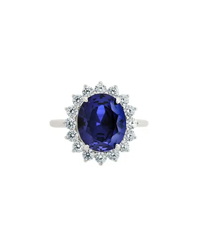 Sterling Forever Silver Cz Sapphire Halo Ring In Pattern