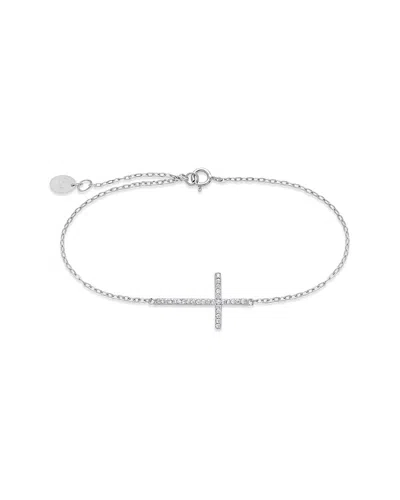 Sterling Forever Silver Cz Sideways Cross Bracelet