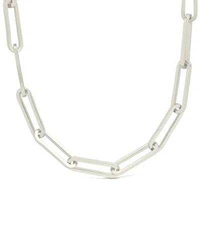 Sterling Forever Silver Elongated Paperclip Chain Necklace In Metallic