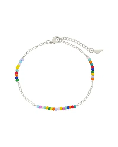 Sterling Forever Silver Iridiana Rainbow Beaded Anklet In Orange