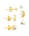 Sterling Forever Silver Opal Cz Set Of 3 Crescent Stud Earrings