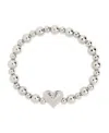 Sterling Forever Beating Heart Beaded Stretch Bracelet In Silver