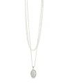 Sterling Forever Silver-tone Or Gold-tone Cubic Zirconia Round Pendant Galette Layered Necklace In Silver