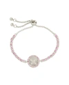 STERLING FOREVER SILVER-TONE OR GOLD-TONE PINK CUBIC ZIRCONIA BUTTERFLY BINDI BOLO BRACELET