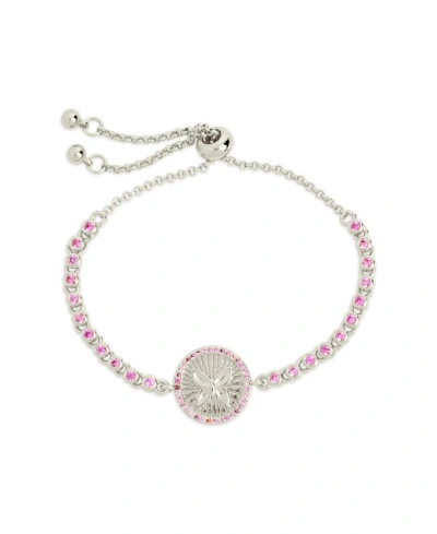 Sterling Forever Silver-tone Or Gold-tone Pink Cubic Zirconia Butterfly Bindi Bolo Bracelet