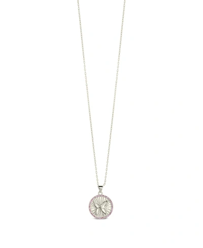 Sterling Forever Silver-tone Or Gold-tone Pink Cubic Zirconia Butterfly Bindi Pendant Necklace