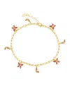 Sterling Forever Silver-tone Or Gold-tone Pink Cubic Zirconia Butterfly Charm Caria Anklet In Gold