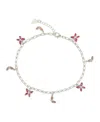 Sterling Forever Silver-tone Or Gold-tone Pink Cubic Zirconia Butterfly Charm Caria Anklet