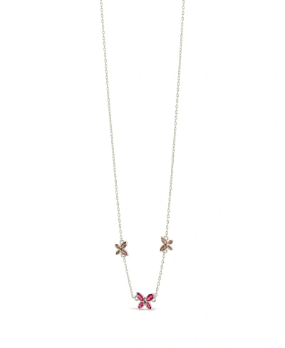 Sterling Forever Silver-tone Or Gold-tone Pink Cubic Zirconia Butterfly Charm Caria Necklace