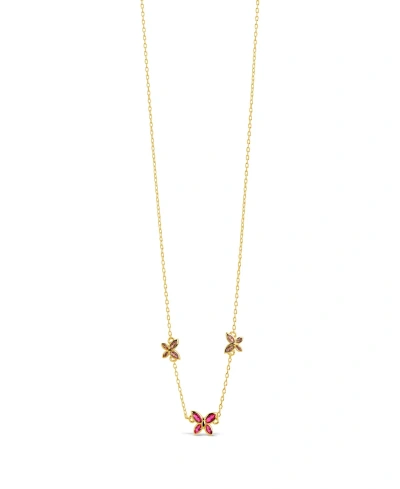 Sterling Forever Silver-tone Or Gold-tone Pink Cubic Zirconia Butterfly Charm Caria Necklace In Pink/gold