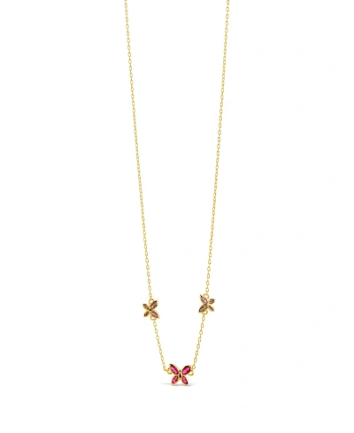 Sterling Forever Silver-tone Or Gold-tone Pink Cubic Zirconia Butterfly Charm Caria Necklace