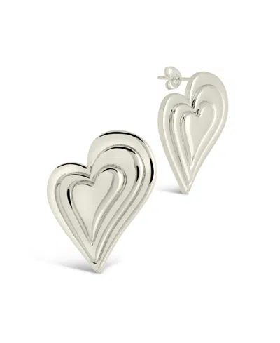 Sterling Forever Silver-tone Or Gold-tone Statement Beating Heart Studs