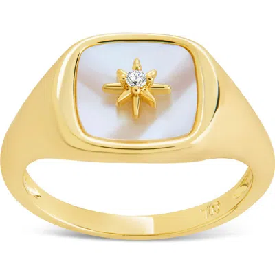 Sterling Forever Simona Mother Of Pearl Cubic Zirconia Signet Ring In Brown