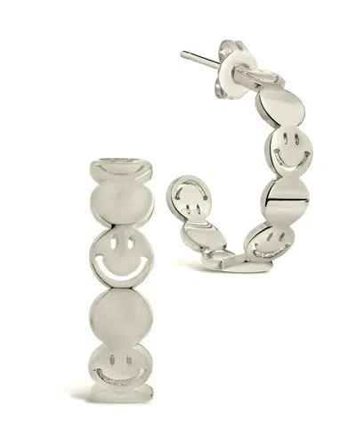 Sterling Forever Smile Hoop Earrings In Silver