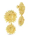 Sterling Forever Gold-tone Or Silver-tone Triple Sunflower Solaris Drop Studs In Gold