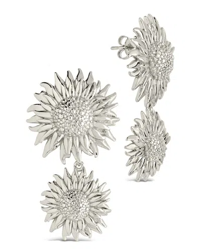 Sterling Forever Solaris Sunflower Drop Stud Earrings In Silver