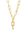 Sterling Forever Sonya Cz & Textured Chain Link Necklace In Gold