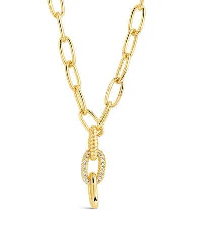 Sterling Forever Sonya Cz & Textured Chain Link Necklace In Gold