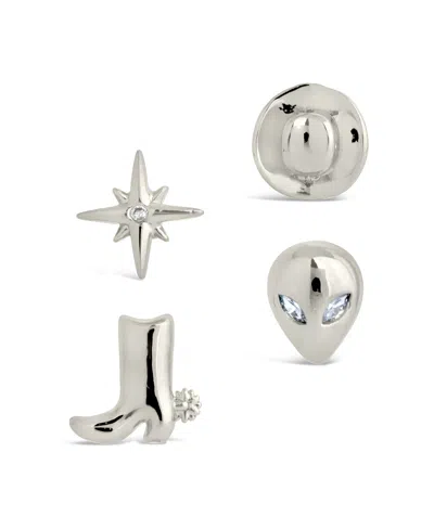 STERLING FOREVER SPACE COWGIRL CUBIC ZIRCONIA MISMATCHED STUD EARRINGS