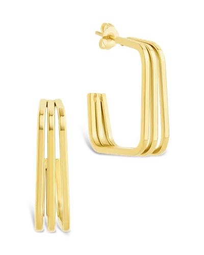 Sterling Forever Davina Square Triple Hoop Earrings In Gold