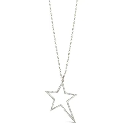 Sterling Forever Statement Cubic Zirconia Star Outline Pendant Necklace In Silver