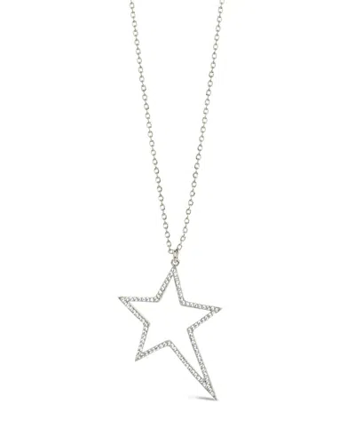 Sterling Forever Statement Cz Star Outline Necklace In Silver