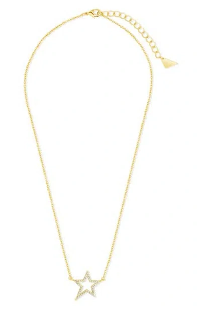 Sterling Forever Stationed Cubic Zirconia Star Pendant Necklace In Gold