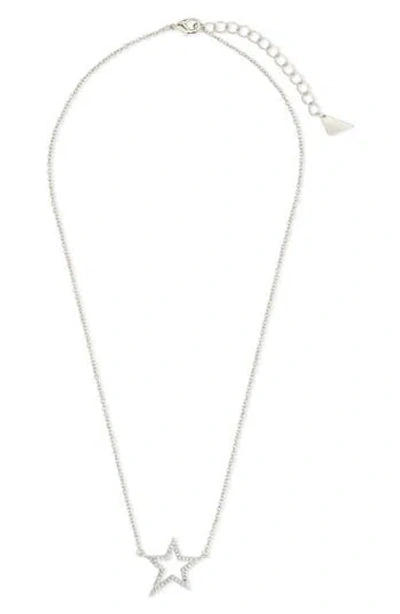 Sterling Forever Stationed Cubic Zirconia Star Pendant Necklace In Metallic