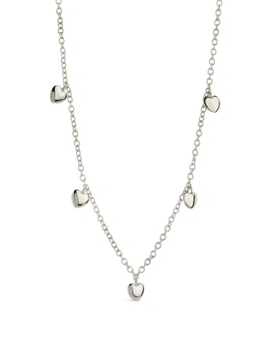 Sterling Forever Stationed Heart Charm Necklace In Silver