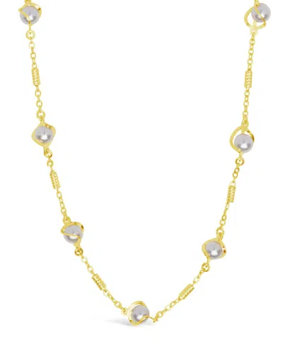 Sterling Forever Stationed Pearl Twist Glasses Chain In Gold