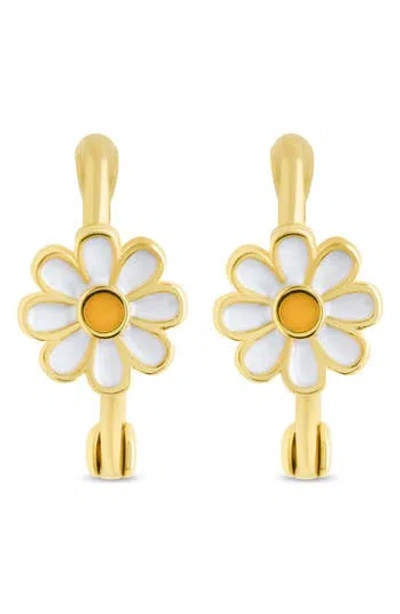 Sterling Forever Stella Flower Hoop Earrings In Gold