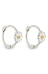 Sterling Forever Stella Flower Hoop Earrings In Silver