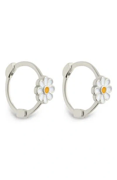 Sterling Forever Stella Flower Hoop Earrings In Metallic