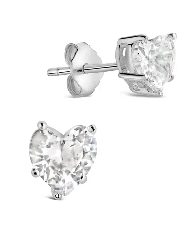 Sterling Forever Sterling Silver 5mm Heart Cz Stud Earrings In Metallic