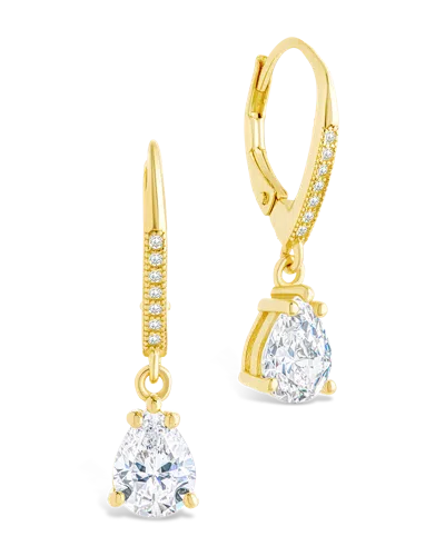 Sterling Forever Sterling Silver Angelica Pear Cut Cz French Clip Earrings In Gold