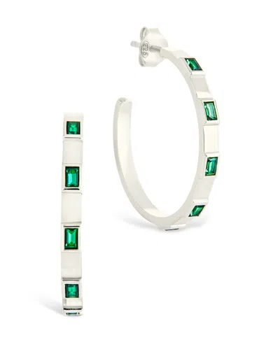 Sterling Forever Silver Cz Asher Flat Polished Hoop Earrings In Metallic