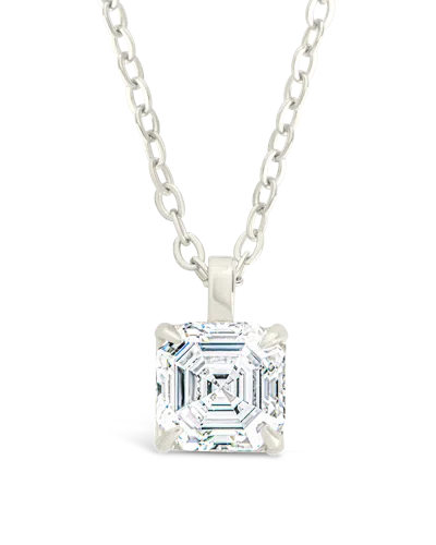 Sterling Forever Sterling Silver Asscher Prong Set Pendant In Metallic