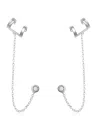 Sterling Forever Sterling Silver Bar Ear Cuff With Cz Stud Earrings In Silver