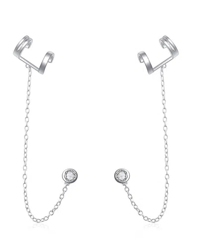 Sterling Forever Sterling Silver Bar Ear Cuff With Cz Stud Earrings