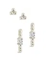 Sterling Forever Sterling Silver Beaded Stud & Cz Micro Hoop Earring Set In Silver