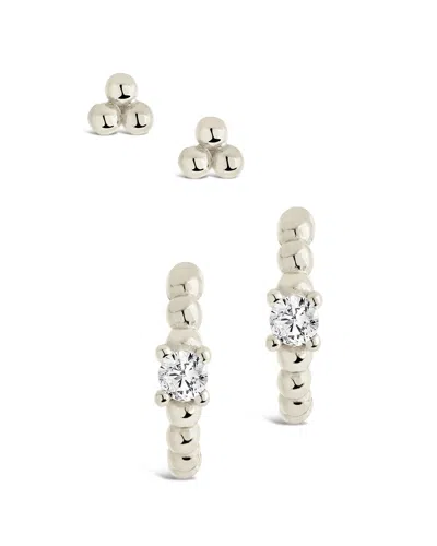 Sterling Forever Sterling Silver Beaded Stud & Cz Micro Hoop Earring Set