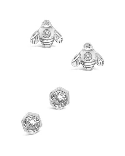 Sterling Forever 14k Over Silver Cz Set Of 2 Bee Studs