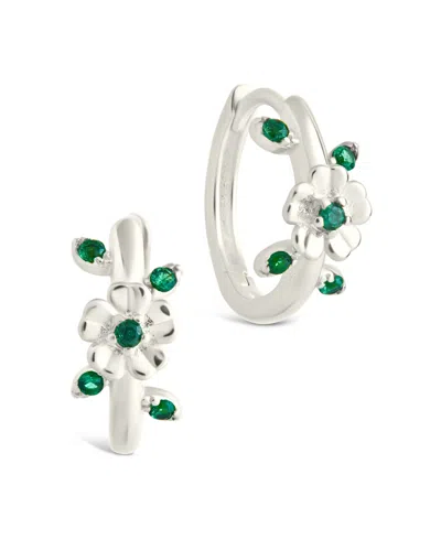 Sterling Forever Cambrie Cubic Zirconia Flower Hoop Earrings In Green