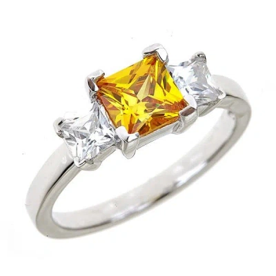 Sterling Forever Sterling Silver Canary 3 Stone Engagement Ring