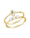 Sterling Forever Sterling Silver Cara Cz & Pearl Stacking Ring Set In Gold