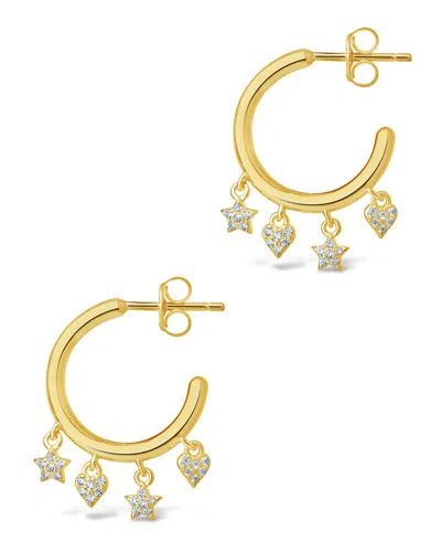 Sterling Forever Sterling Silver Celeste Cz Charm Hoop Earrings In Gold